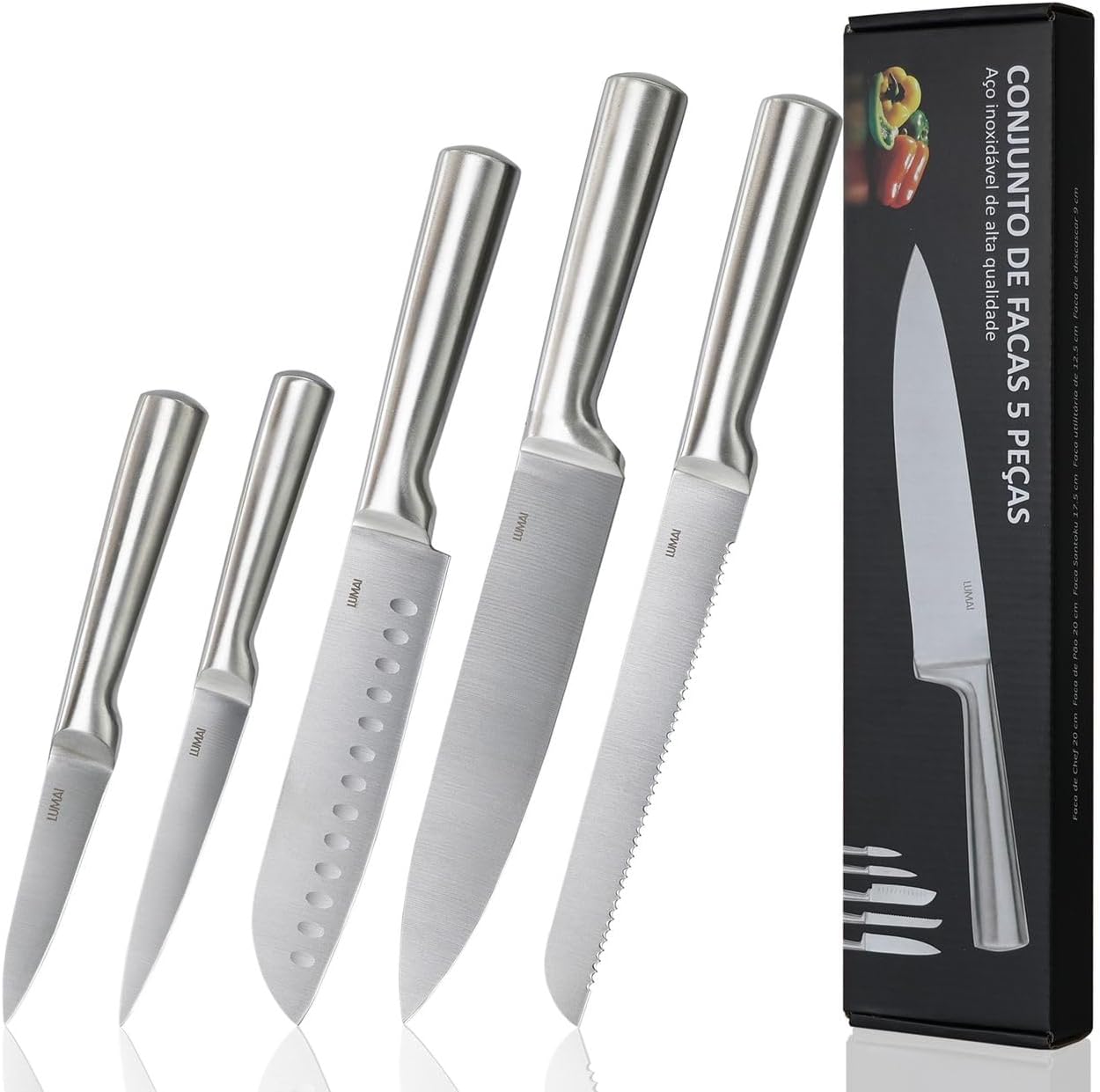 LUMAI Conjunto 5 Facas Cozinha Zurich Aço Inoxidável